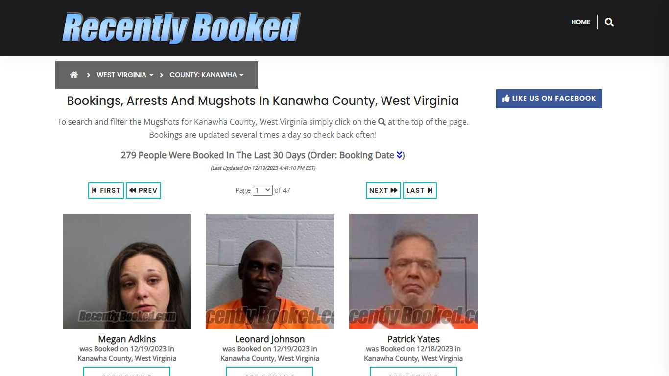 Bookings, Arrests and Mugshots in Kanawha County, West Virginia